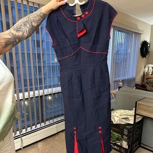 Stop Staring Alicia Estrada navy red retro nautical Wiggle Dress UK 16 (US 12)